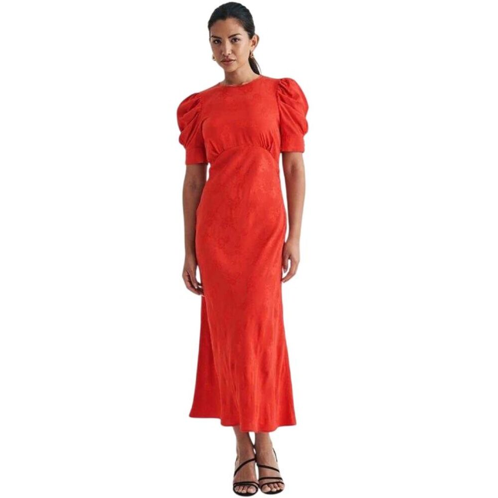 Nobody's Child Womens/Ladies Moira Floral Crew Neck Puff Sleeve Midi Dress / Red